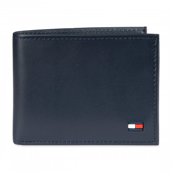 Tommy Hilfiger Cartera plegable de cuero delgada para hombre con 6 bolsillos para tarjetas de crédito y ventana de identificación extraíble - Azul marino