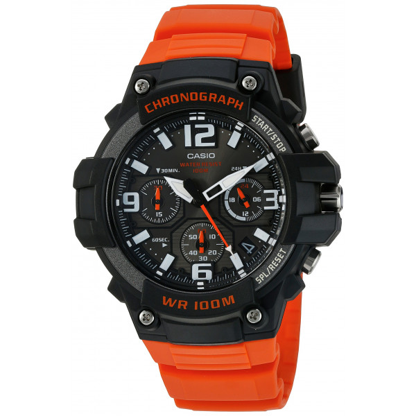 Casio Reloj casual de cuarzo y resina con cronógrafo resistente para hombre, color: naranja (modelo: MCW100H-4AV)