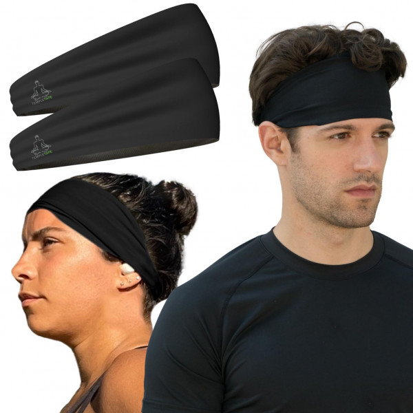 Paquete económico de 2 diademas para hombre - Bandas para el sudor y diademas deportivas para chicos Bandas para el sudor de entrenamiento que absorben la humedad para correr, hacer cross-train, esquiar y usar casco de bicicleta - Paquete económico - 2 ba