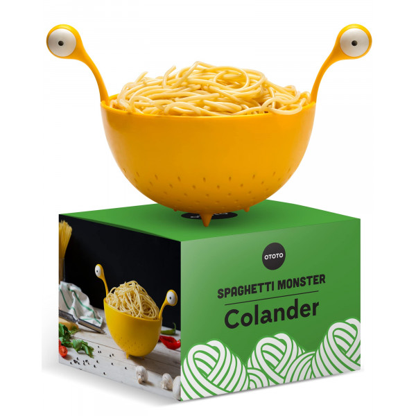OTOTO Spaghetti Monster - Colador de plástico sin BPA para escurrir pasta, arroz, verduras y frutas - Escurridor de pasta de 19 x 21 cm - Apto para lavavajillas