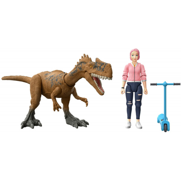 Mattel Jurassic World Toys Camp Cretaceous Brooklynn & Monolophosaurus Human & Dino Pack con 2 figuras de acción y scooter, juguete de regalo y coleccionable