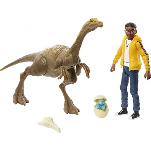 Mattel Jurassic World Toys Camp Cretaceous Darius and Gallimimus Human and Dino Pack con 2 figuras de acción y 2 accesorios, set de regalo de juguetes y coleccionable para fanáticos de los dinosaurios