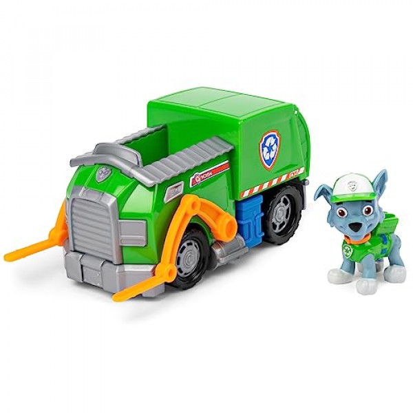 Paw Patrol, camión de reciclaje de Rocky con figura coleccionable, juguetes preescolares para niños y niñas de 3 años en adelante