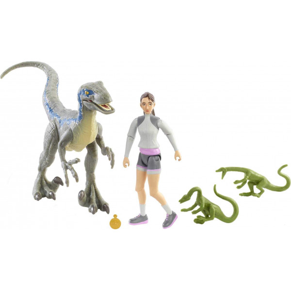 Mattel Jurassic World Camp Cretaceous Yasmina Yaz y Velociraptor Human and Dino Pack con 2 figuras de acción, 2 figuras Compys y accesorios, set de regalo de juguete y coleccionable