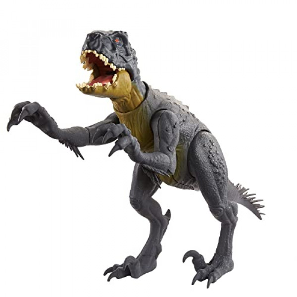 Mattel Jurassic World Toys Slash 'N Battle Scorpios Rex Acción y sonido Figura de dinosaurio Campamento Cretácico con articulaciones móviles, movimientos de látigo de cola y corte y sonido de rugido, regalo para niños a partir de 4 años