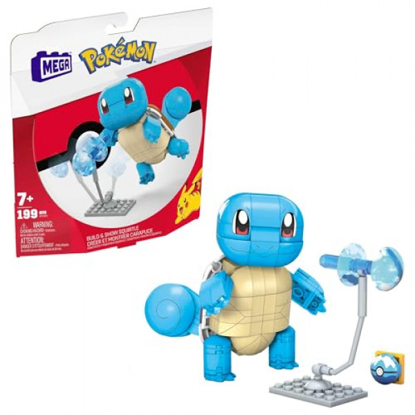 Mega Pokémon Juego de juguetes de construcción Build & Show Squirtle con 199 piezas, articulado y articulado, 4 pulgadas de alto, para niños