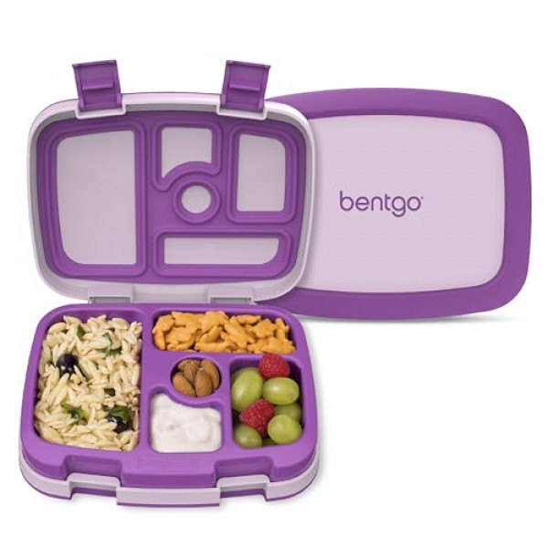 Bentgo® Kids Bento-Style Fiambrera a prueba de fugas con 5 compartimentos - Tamaños de porciones ideales para edades de 3 a 7 años - Duradera, a prueba de caídas, apta para lavavajillas, sin BPA y fabricada con materiales aptos para alimentos (púrpura)