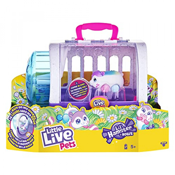 Little Live Pets - Lil' Hamster: Popmello y juego de casa | Juguete interactivo. Corre, suena y se mueve como un hámster real. Flocado suave. Baterias incluidas. para niños 4+