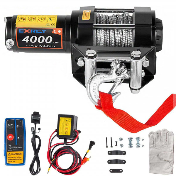 CXRCY Kits de cabrestante eléctrico de 12 V y 4000 libras con cabrestante de cuerda de acero de 3/16(4,7 mm) de diámetro x 32,8'(10 m) de longitud ATV/UTV para remolcar remolques todoterreno con control remoto inalámbrico y soporte de montaje