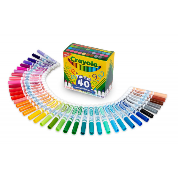 Marcadores lavables Crayola Ultra Clean (40 unidades), marcadores para colorear para niños, suministros de regreso a la escuela, juego de marcadores, marcadores para la escuela