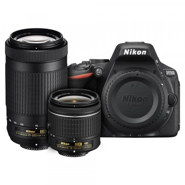 Kit de lente dual SLR digital de formato DX Nikon D5500 con lente Nikon AF-P DX NIKKOR 18-55 mm f/3.5-5.6G VR y Nikon AF-P DX NIKKOR 70-300 mm f/4.5-6.3G ED