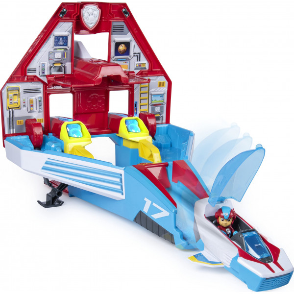 Paw Patrol, Super PAWs, centro de comando Jet Mighty Pups transformador 2 en 1 con luces y sonidos