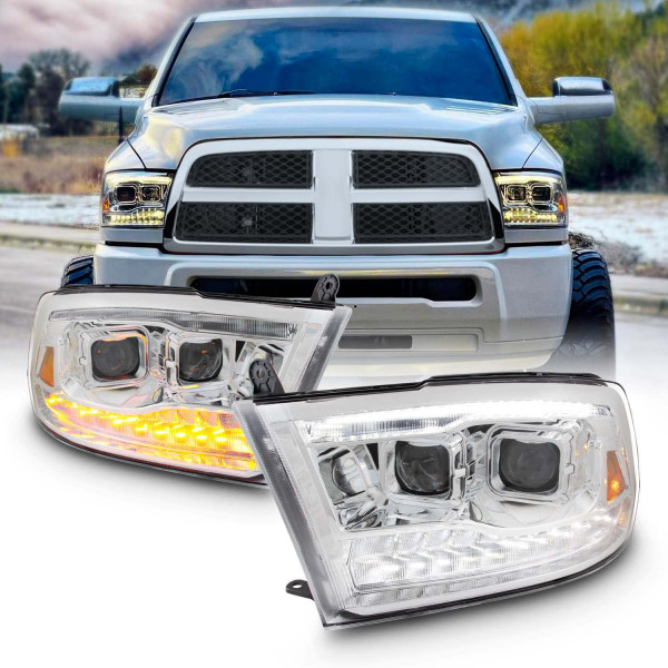 AKKON - [Actualización de fábrica para Dodge Ram 1500 2500 3500 09-18, faros delanteros LED DRL con proyector dual con bombillas