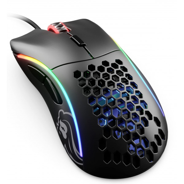 Ratón para juegos con cable Glorious Model D - Diseño de panal superligero de 68 g, RGB, ergonómico, sensor Pixart 3360, interruptores Omron, patas de PTFE, 6 botones - negro mate