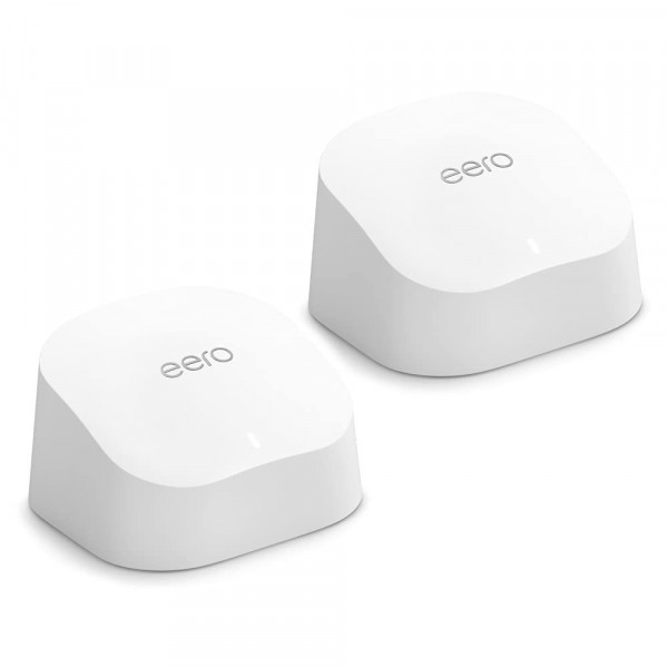 Sistema Wi-Fi de malla Amazon eero 6 | Admite velocidades de hasta 500 mbps | Conéctate a Alexa | Cobertura de hasta 3000 pies cuadrados | Paquete de 2, un enrutador + un extensor, versión 2020