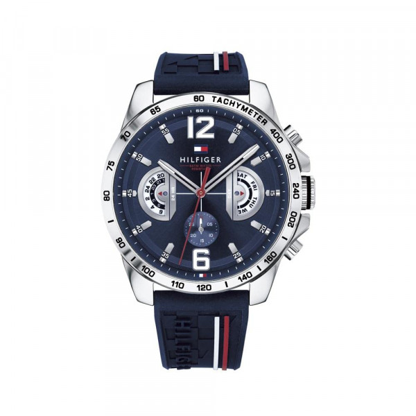 Tommy Hilfiger Decker para hombre esfera azul correa de caucho azul 1791476