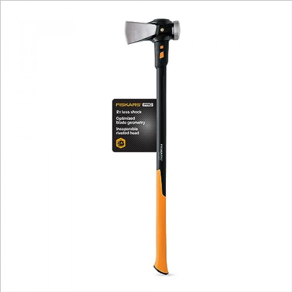 Fiskars IsoCore 8 libras. Mazo para partir madera - Mango SoftGrip con control de impacto de 36 - Herramienta para partir madera y mazo para dividir cuñas - Negro/Naranja