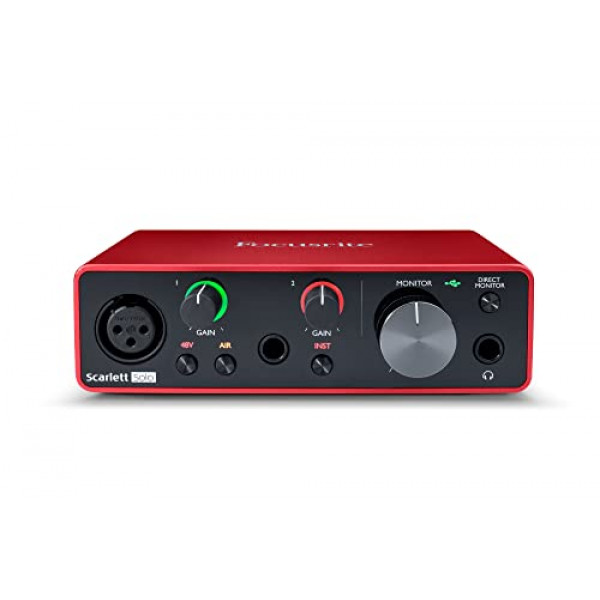 Interfaz de audio USB Focusrite Scarlett Solo de tercera generación para guitarristas, vocalistas, podcasters o productores para grabar y reproducir sonido con calidad de estudio