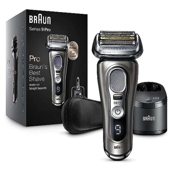 Braun Maquinilla de Afeitar Eléctrica para Hombres, Serie 9 Pro 9465cc Afeitadora Eléctrica de Lámina en Seco y Húmedo con Recortadora de Barba ProLift, Centro SmartCare de Limpieza y Carga, Afeitadoras de Cabeza para Hombres Calvos, Metal Noble