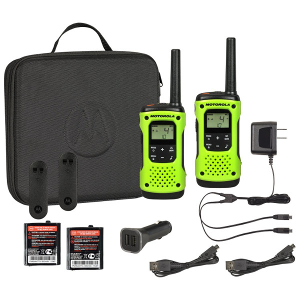 Motorola Solutions, Portable FRS, T605, Talkabout, radios bidireccionales, preparación para emergencias, recargable, 22 canales, 35 millas, verde, paquete de 2