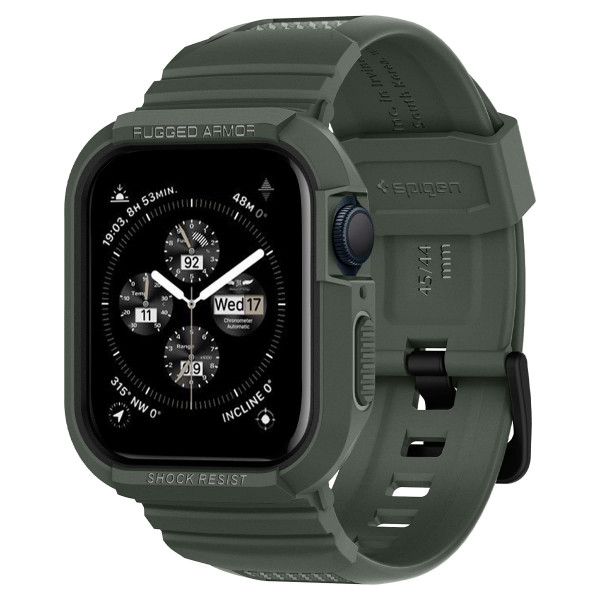 Spigen Rugged Armor Pro diseñado para caja de Apple Watch con Band Series 9/8/SE2/7/6/SE/5/4 45 mm/44 mm - Verde militar