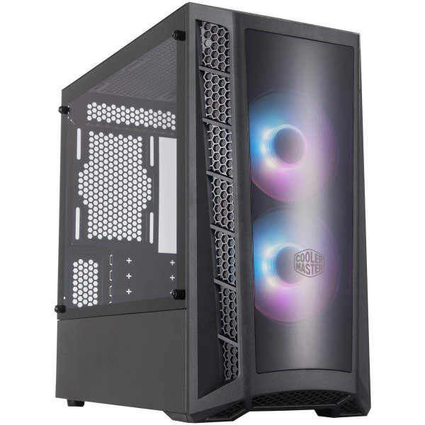 Cooler Master MasterBox MB320L ARGB Micro-ATX con ventiladores ARGB duales, panel frontal DarkMirror, rejillas de entrada frontales de malla, panel lateral de vidrio templado y sistema de iluminación ARGB