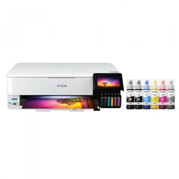 Epson EcoTank Photo ET-8550 Impresora Supertank todo en uno inalámbrica de gran formato con escáner, fotocopiadora, Ethernet y pantalla táctil a color de 4,3 pulgadas, grande, blanca