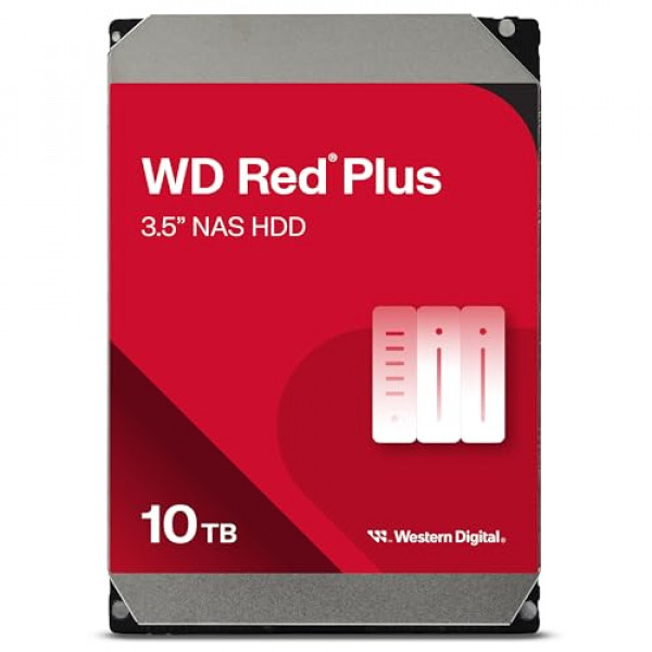 Western Digital Disco duro interno WD Red Plus NAS de 10 TB HDD - 7200 RPM, SATA 6 Gb/s, CMR, caché de 256 MB, 3,5 - WD101EFBX