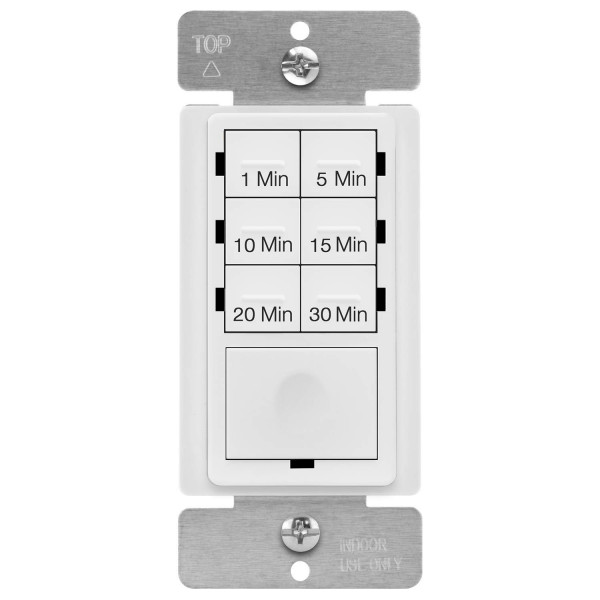 ENERLITES Interruptor temporizador de cuenta regresiva para ventiladores y luces de baño, 1-30 minutos, requiere cable neutro, certificación UL, blanco