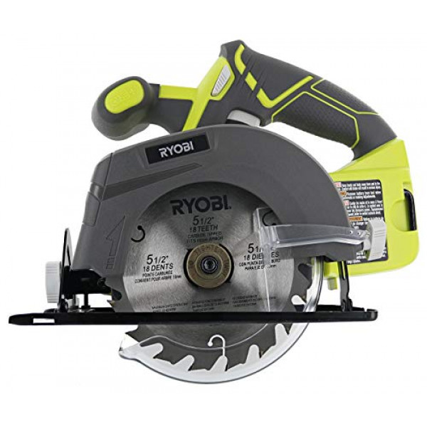 Ryobi One P505 Sierra circular inalámbrica de iones de litio de 18 V, 5 1/2 pulgadas, 4700 RPM (batería no incluida, solo herramienta eléctrica), verde