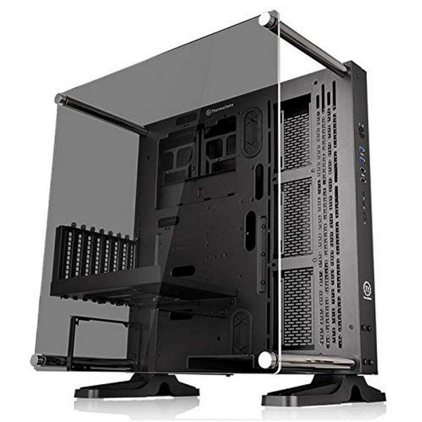 Thermaltake Core P3 ATX Chasis de computadora para juegos de vidrio templado, visualización panorámica de marco abierto, montaje en pared de vidrio, cable elevador incluido, edición negra, CA-1G4-00M1WN-06