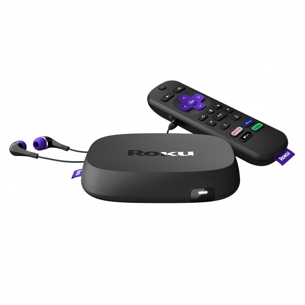 Roku Ultra | Dispositivo de transmisión HD/4K/HDR/Dolby Vision con Dolby Atmos, transmisión por Bluetooth y control remoto por voz de Roku con conector para auriculares y atajos personales, incluye cable HDMI® premium