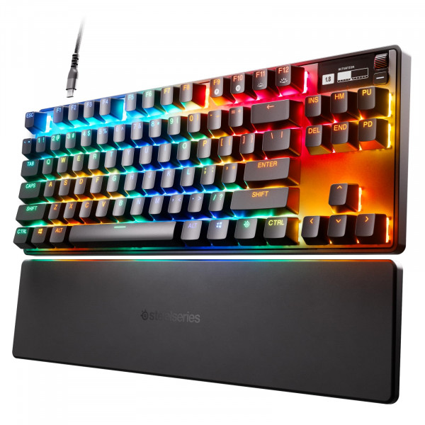 SteelSeries Apex Pro TKL Teclado hipermagnético para juegos - Actuación ajustable - Esports Tenkeyless - Pantalla OLED - RGB - Teclas PBT - USB-C - Edición 2023, negro