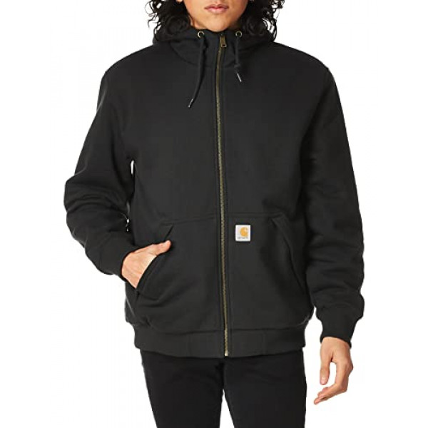 Carhartt Rain Defender Rockland Sherpa - Sudadera con capucha para hombre, color negro, mediano