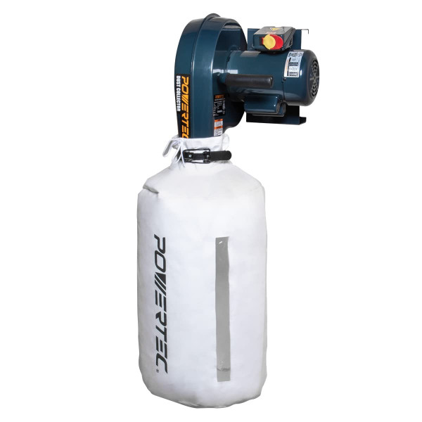 POWERTEC Colector de polvo de montaje en pared de 1 HP, 560 CFM con bolsas colectoras de polvo de 1 micrón, colectores de polvo para sistema de recolección de polvo de carpintería (DC5371)