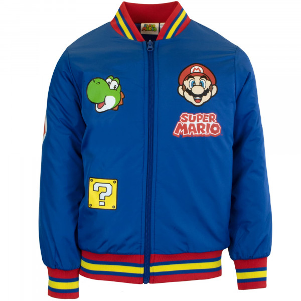 Nintendo Super Mario Bomber Jacket para niño, Mario y Luigi Bomber Jacket (Mario Blue, Talla 8)