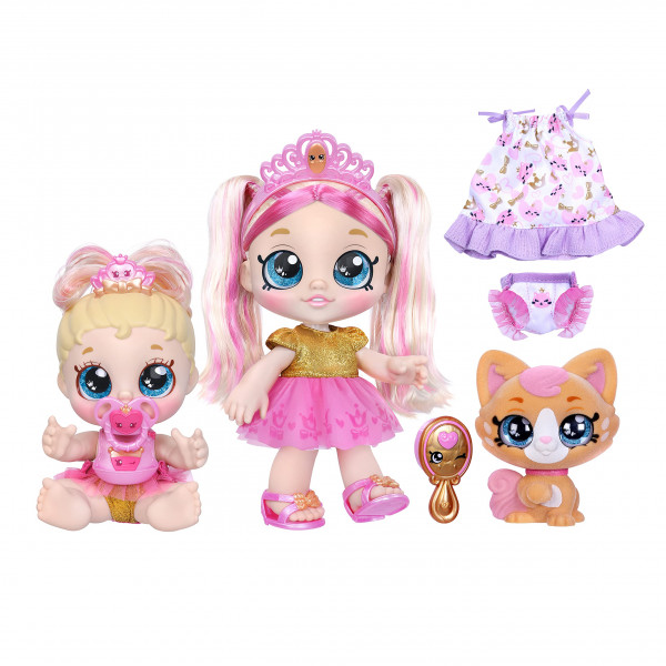 Kindi Kids Scented Sisters Pawsome Royal Family - Muñeca de juego preescolar de 10: Tiara Sparkles, 6.5 Baby Kindi: Teenie Tiara y Kindi Pet: Prince Purrfection - Exclusivo de Amazon