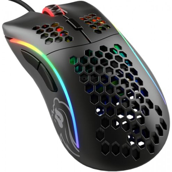 Ratón para juegos con cable Glorious Model D - Diseño de panal superligero de 68 g, RGB, ergonómico, sensor Pixart 3360, interruptores Omron, patas de PTFE, 6 botones - negro mate