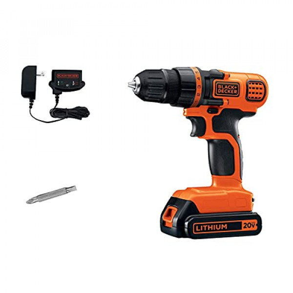 Taladro y destornillador inalámbrico BLACK+DECKER 20V MAX, 3/8 de pulgada, con luz de trabajo LED, batería y cargador incluidos (LDX120C)