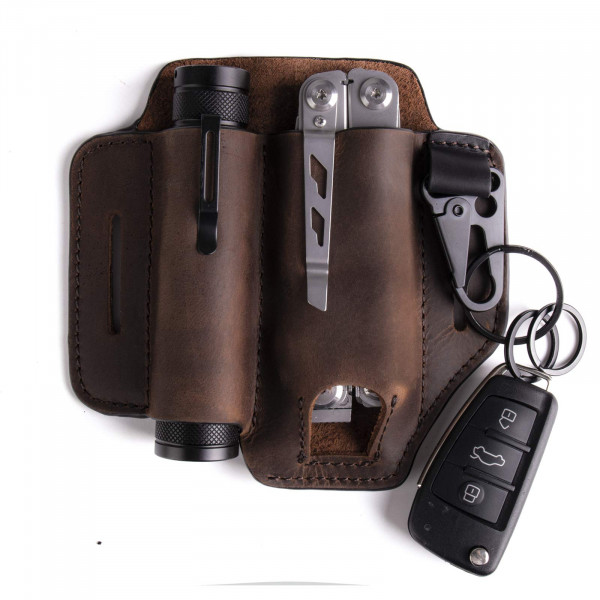 Gentlestache Funda de cuero para funda multiherramienta Leatherman EDC Organizador de bolsillo con llavero para cinturón y funda para linterna Bolsa multiherramienta