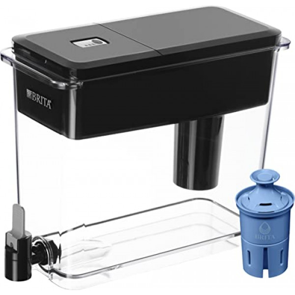 Brita XL Dispensador de Filtro de Agua para Grifo y Agua Potable con 1 Filtro Elite, Reduce el 99% del Plomo, Dura 6 Meses, Capacidad para 18 Tazas, Sin BPA, Negro