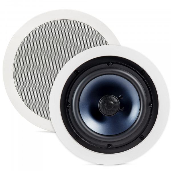 Polk Audio RC80i Altavoces redondos premium de 2 vías para empotrar en el techo de 8, juego de 2, perfectos para ubicación húmeda y húmeda en interiores y exteriores, baño, cocina, porches cubiertos (blanco, rejilla para pintar)