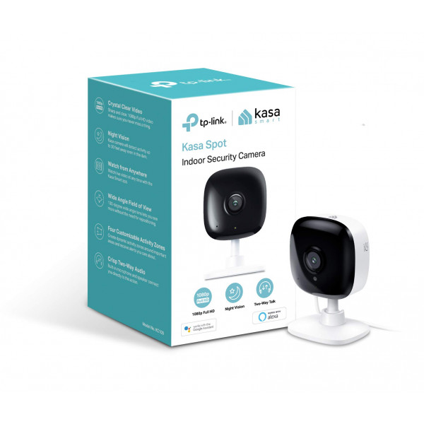 Cámara interior Kasa Smart (KC100) Spot de TP-Link, cámara de seguridad para el hogar inteligente HD 1080p con visión nocturna, detección de movimiento para monitor de bebé para mascotas, funciona con Alexa Echo y Google Home