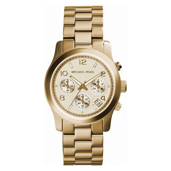 Michael Kors Reloj cronógrafo mediano en tono dorado para mujer MK5055