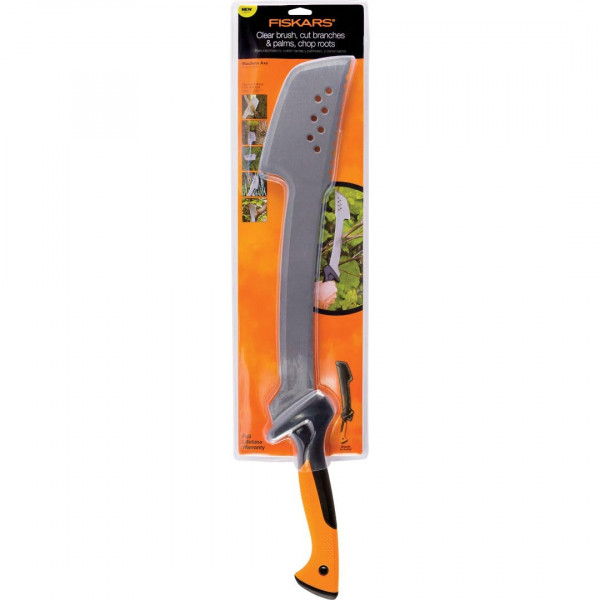 Fiskars Cuchillo machete, machete para cortar árboles, resistente, cortador de ramas de hacha Bushcraft de 18 pulgadas con revestimiento de hoja resistente al óxido y de baja fricción y funda de nailon