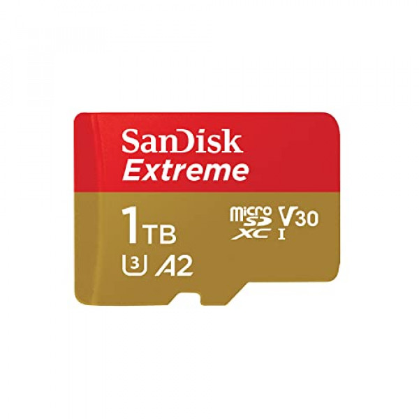 Tarjeta de memoria SanDisk Extreme microSDXC UHS-I de 1 TB con adaptador - Hasta 190 MB/s, C10, U3, V30, 4K, 5K, A2, Tarjeta Micro SD - SDSQXAV-1T00-GN6MA, Dorado/Rojo