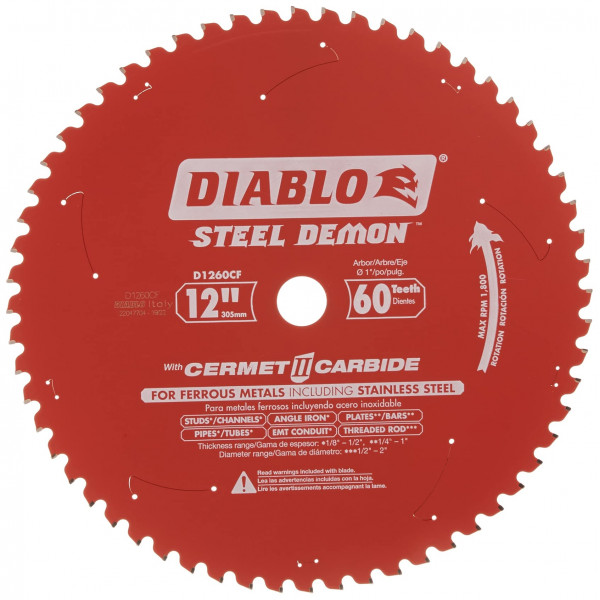 Diablo D1260CF Hoja de sierra para metales ferrosos de carburo Cermet II Steel Demon 60T de 12 pulgadas