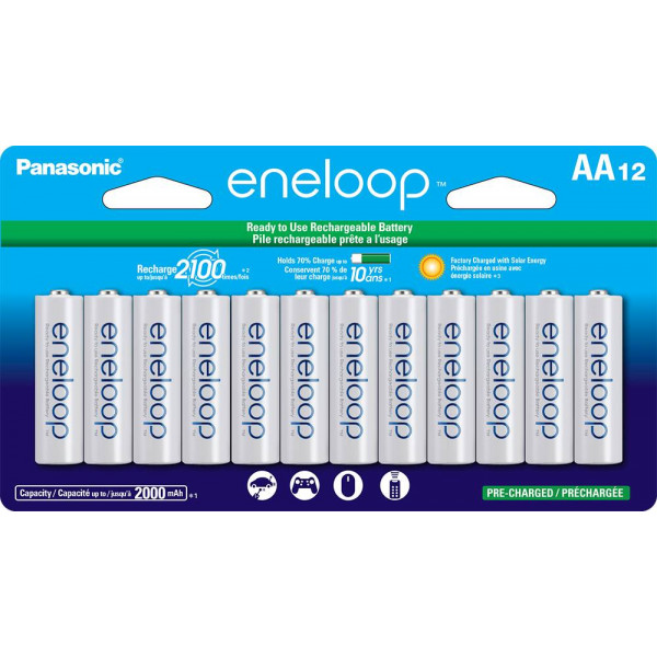 Panasonic - Pilas AA recargables eneloop (paquete de 12)