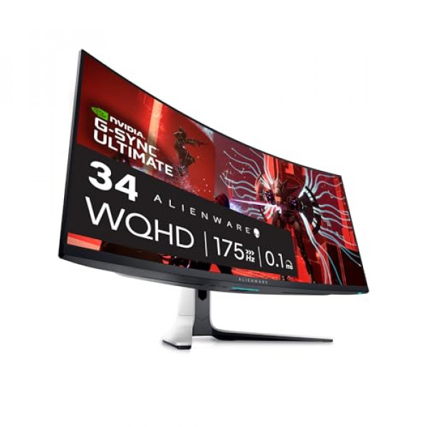 Alienware AW3423DW Monitor curvo para juegos Pantalla Quantom Dot-OLED 1800R de 34,18 pulgadas, 3440x1440 píxeles a 175 Hz, verdadero 0,1 ms de gris a gris, relación de contraste 1M:1, 1,07 mil millones de colores - Luz lunar