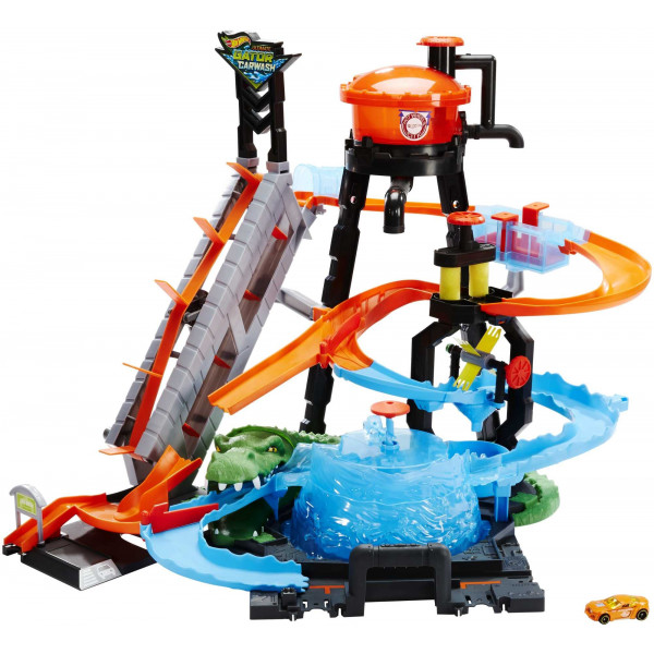 Lavado de autos de Hot Wheels City y Gator gigante